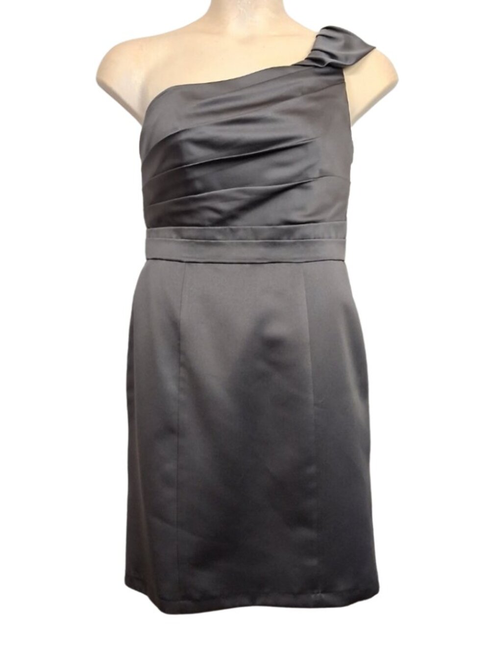 ALFRED ANGELO One Shoulder Gray Dress Elegant Satin Like Wedding Cocktail 12 L
